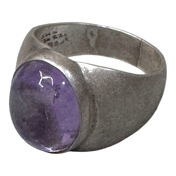 Handcrafted Sterling Silver Mexico Amethyst Statement Ring Artisan Gemstone Sz 6 - Picture 1 of 9